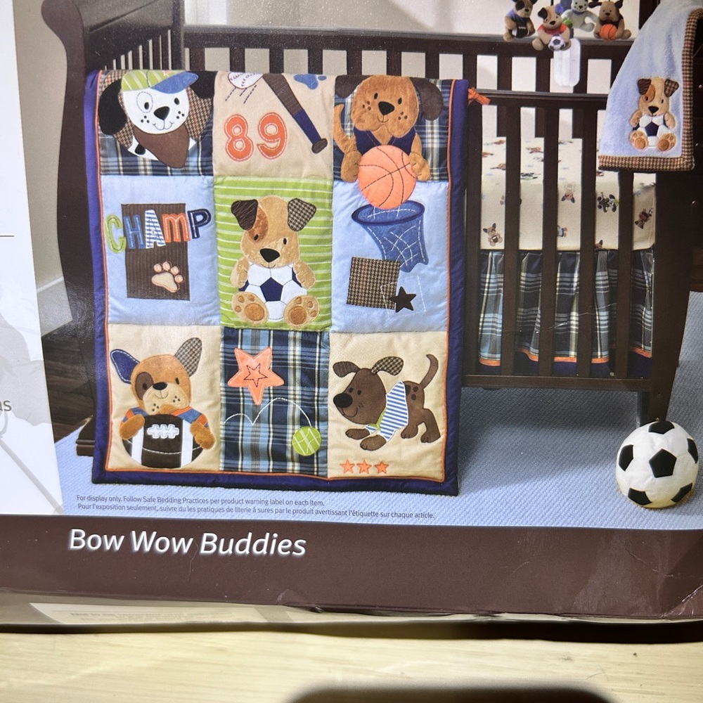 Lambs & Ivy Bow Wow Sports Buddies Dogs Puppies Crib Nursery Comforter 2 PC Set